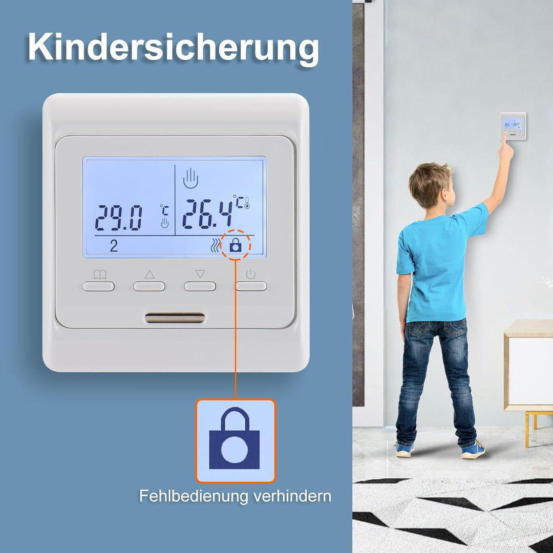 Wengart Elektro-Heizungsthermostat WG806, Ausgang 230V 16A, 7 Tage Programmierbar, Digitalanzeige, G