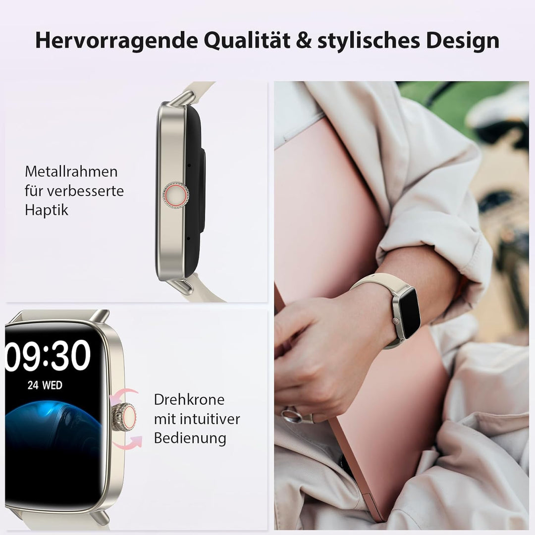 Smartwatch Damen, 1.85" Smart Watch mit Telefonfunktion, Fitnessuhr Damen mit Pulsuhr Schlafmonitor