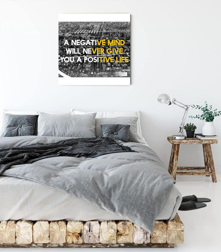 Pixxprint No negative mind Motivaton als Leinwandbild Quadratisch| Grösse: 70x70 cm | Wandbild | Kun