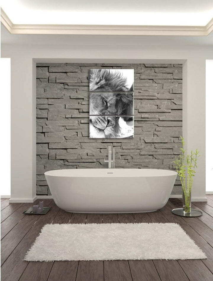 Pixxprint Bezauberndes kuschelndes Löwenpaar als Leinwandbild/Grösse: 3 Teilig (120x80) cm/Wandbild/