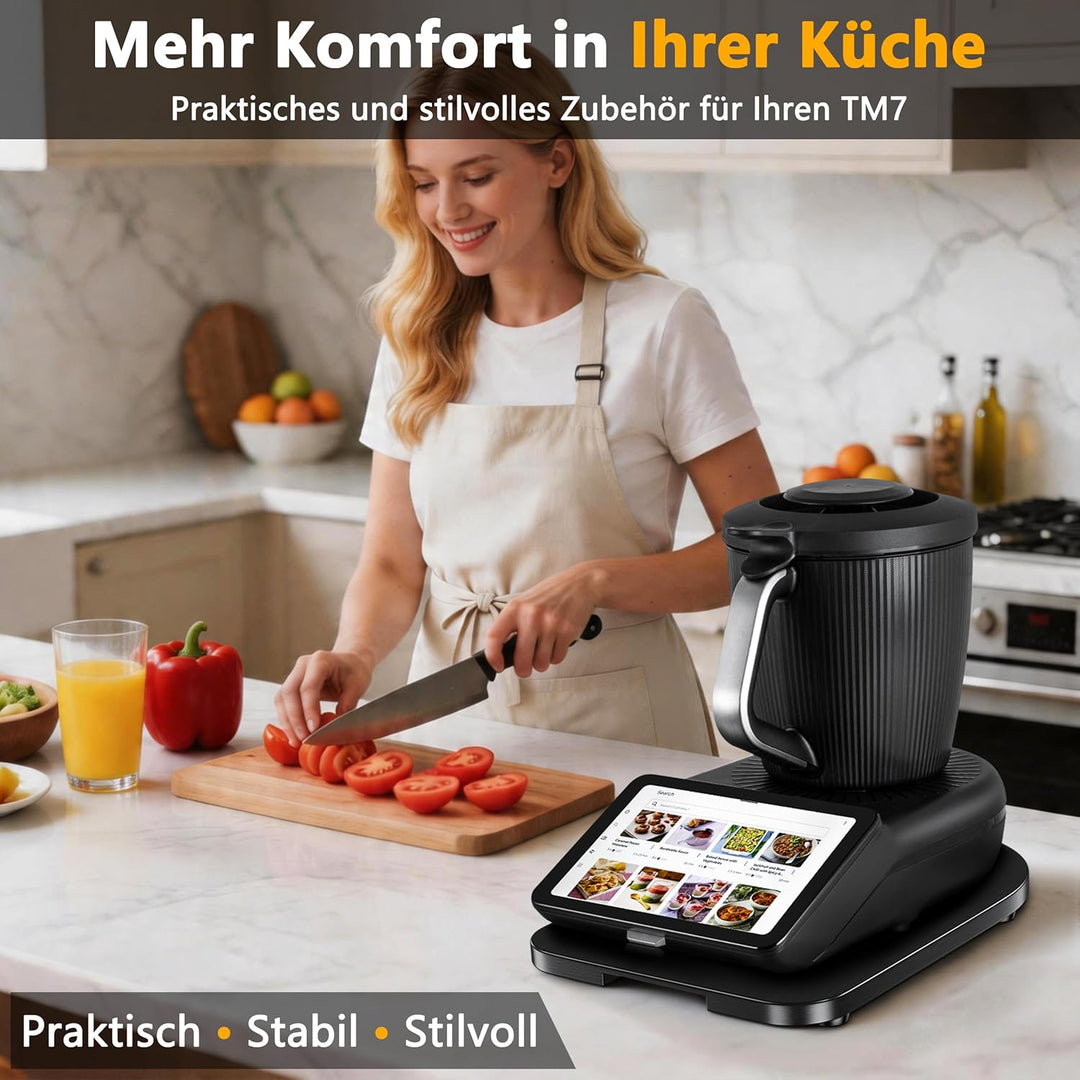 Gleitbrett für Thermomix TM7, Bambus Rollbrett mit leichten Rollen, Schützt die Waage, Pflegeleicht