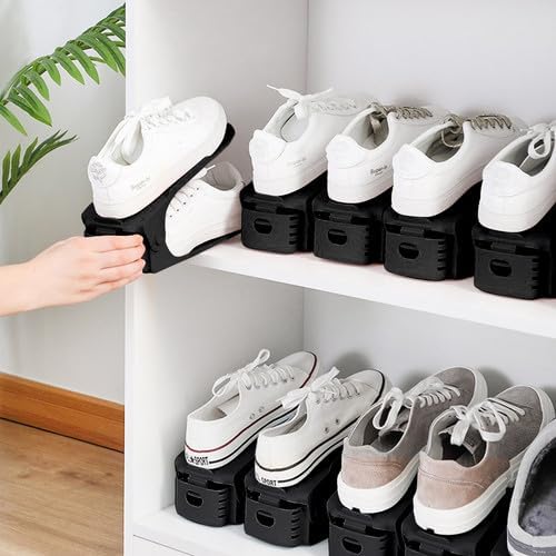 ACXIN Schuh Slots Schuhstapler Schuhhalter Set, Verstellbare Schuhregale aus Kunststoff, Platzsparen