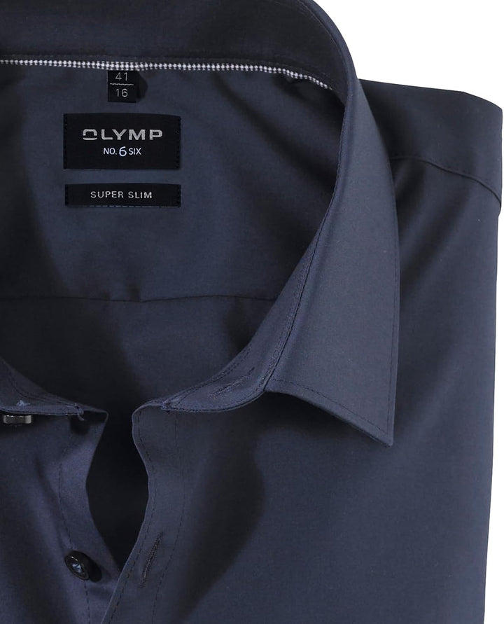 OLYMP Herren Oberhemd Langarm No. Six,Uni,super Slim,Urban Kent 36 Marine 18, 36 Marine 18