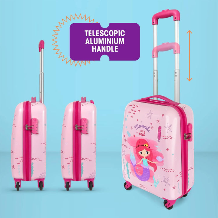 Meerjungrau Koffer Pink für Kleine Mädchen - Kinder Trolley Handgepäck 4 Rollen - Rosa Hartschalen C