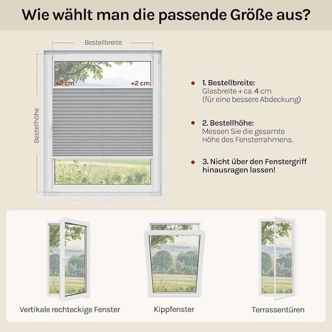 WOLTU Plissee ohne Bohren Klemmfix Faltrollo Jalousie Grau 100x130cm (BxH), Plisseerollo Crushed Opt