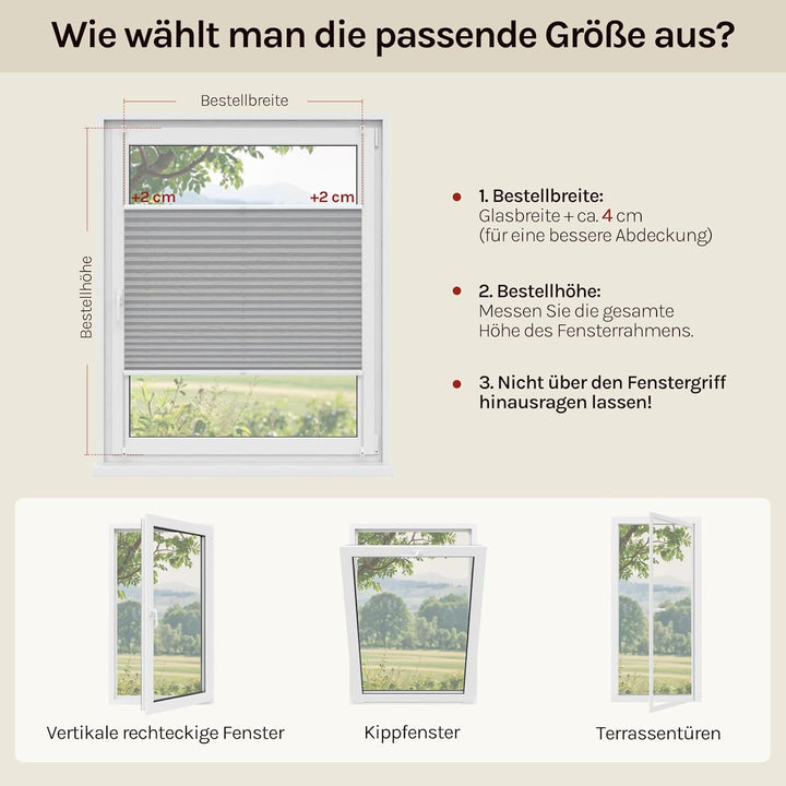 WOLTU Plissee ohne Bohren Klemmfix Faltrollo Jalousie Grau 100x130cm (BxH), Plisseerollo Crushed Opt