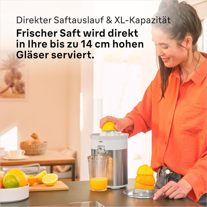 Braun CitrusQuick 5 CJ5050 WH Zitruspresse, Direkter Saftauslauf, Anti-Tropf-Auslauf, Start/Stopp-Au