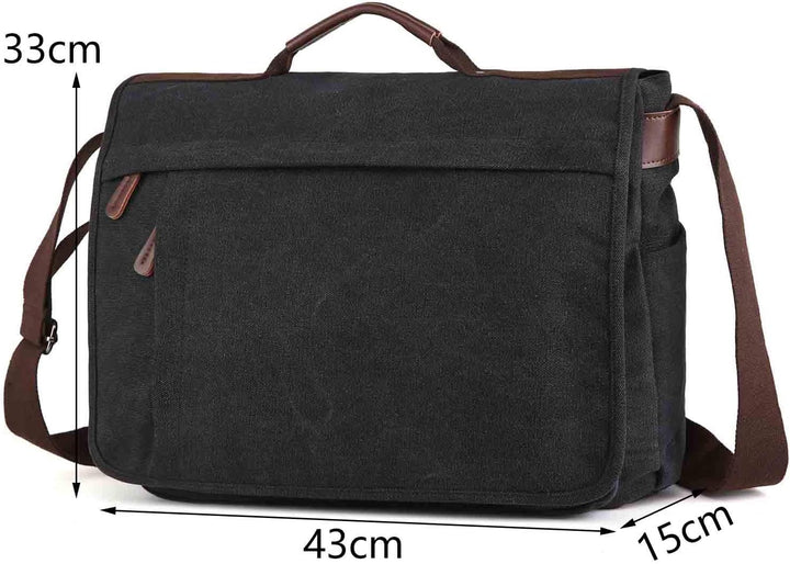 Neuleben Wasserdicht Laptoptasche für 15,6'' Laptop Vintage Schultertasche Umhängetasche Canvas Lede