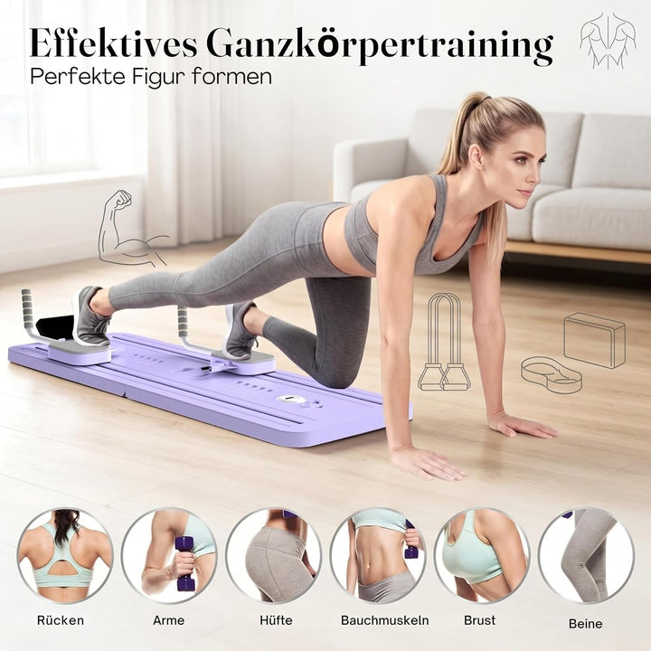 Skay Pilates Board für Zuhause – Faltbares Pilates Reformer Set mit Timer, Multifunktionales Pilates