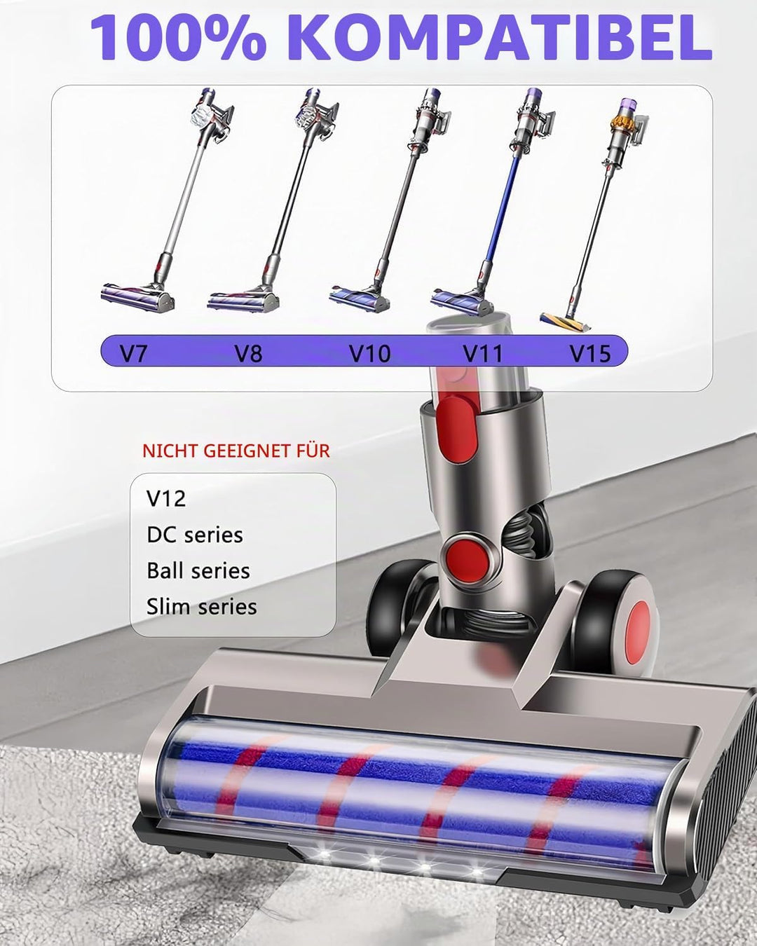 Staubsaugerkopf-Ersatz für Dyson V7 V8 V15 V10 V11 SV14 SV12 SV11 SV10 Staubsauger mit 4 LED-Scheinw