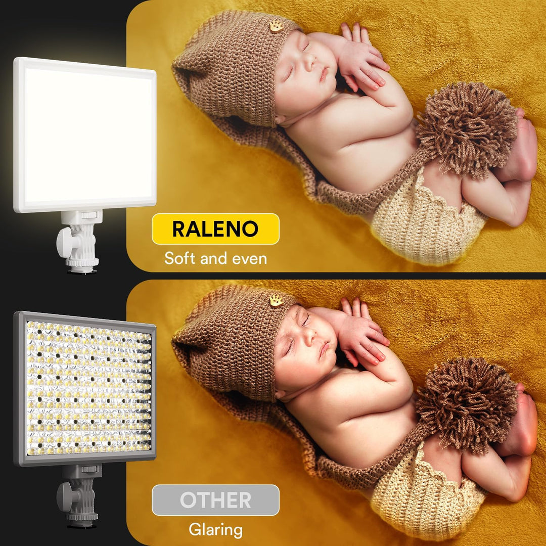 RALENO LED Kamera Video Licht, Eingebauter Wiederaufladbare Batterien 3200K-5600K Dimmbarer Zweifarb