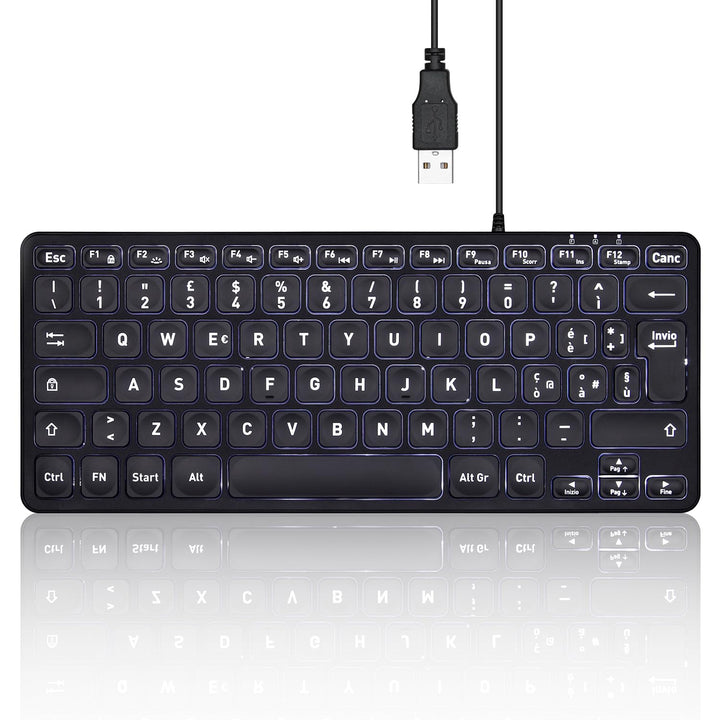 Perixx PERIBOARD-332BIT Mini-USB-Tastatur mit Hintergrundbeleuchtung,Grosse Schriftarten,Low-Profile