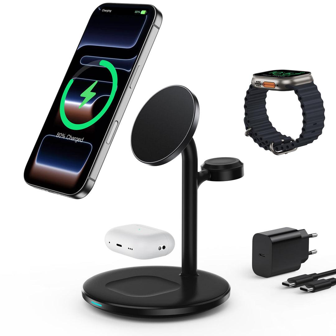 3 in 1 Induktive Ladestation für mehrere Geräte,15W Kabellos Ladestation,Wireless Charger Kompatibel