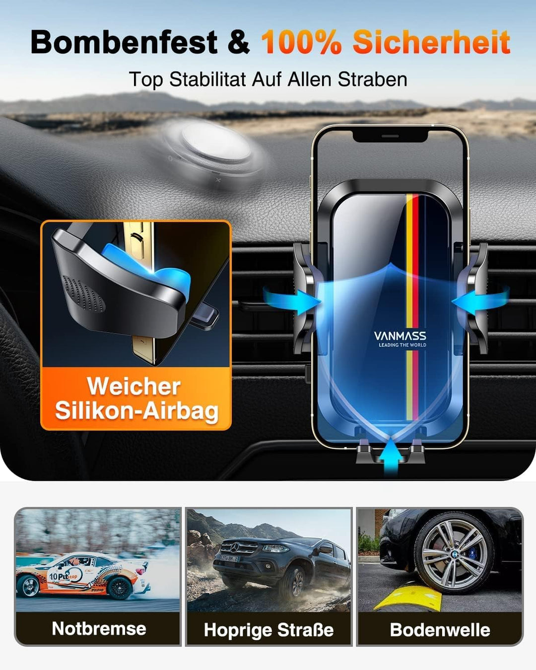 VANMASS Handyhalterung Auto [2023 Upgrade Neust Bombenfest] 4 in 1 Saugnapf Lüftung Handyhalter Auto