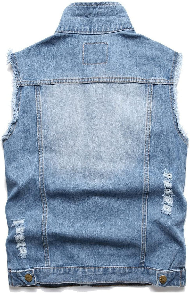 Lange ärmellose Jacke für Männer und Frauen, Denim-Weste für Herren, Revers, ärmellos, schmale Passf