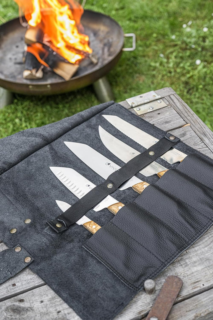 F. DICK Leder-Rolltasche „VIVUM“ (5-teilig, kleinen Officemesser, Santoku mit Kullenschliff, klassis