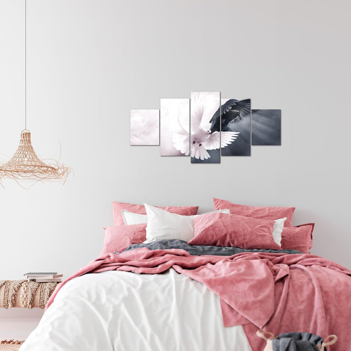 Runa Art Wandbilder Tauben 5 Teilig Bild auf Vlies Leinwand Deko Wohnzimmer Schlafzimmer Vögel Rosa