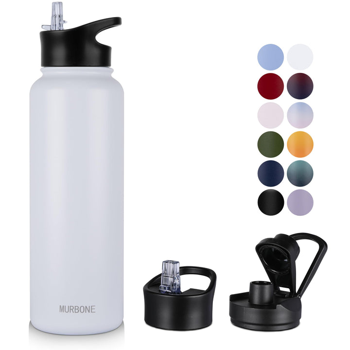 Edelstahl Trinkflasche 1.2L (+2 Deckel)-mit Strohhalm,BPA frei,Thermosflasche Auslaufsicher,Kohlensä