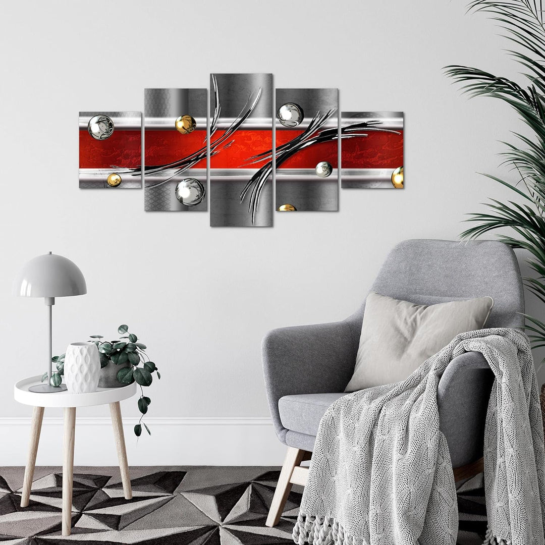 Runa Art Wandbilder Abstrakt 5 Teilig Bild auf Vlies Leinwand Deko Wohnzimmer Schlafzimmer Grau Rot