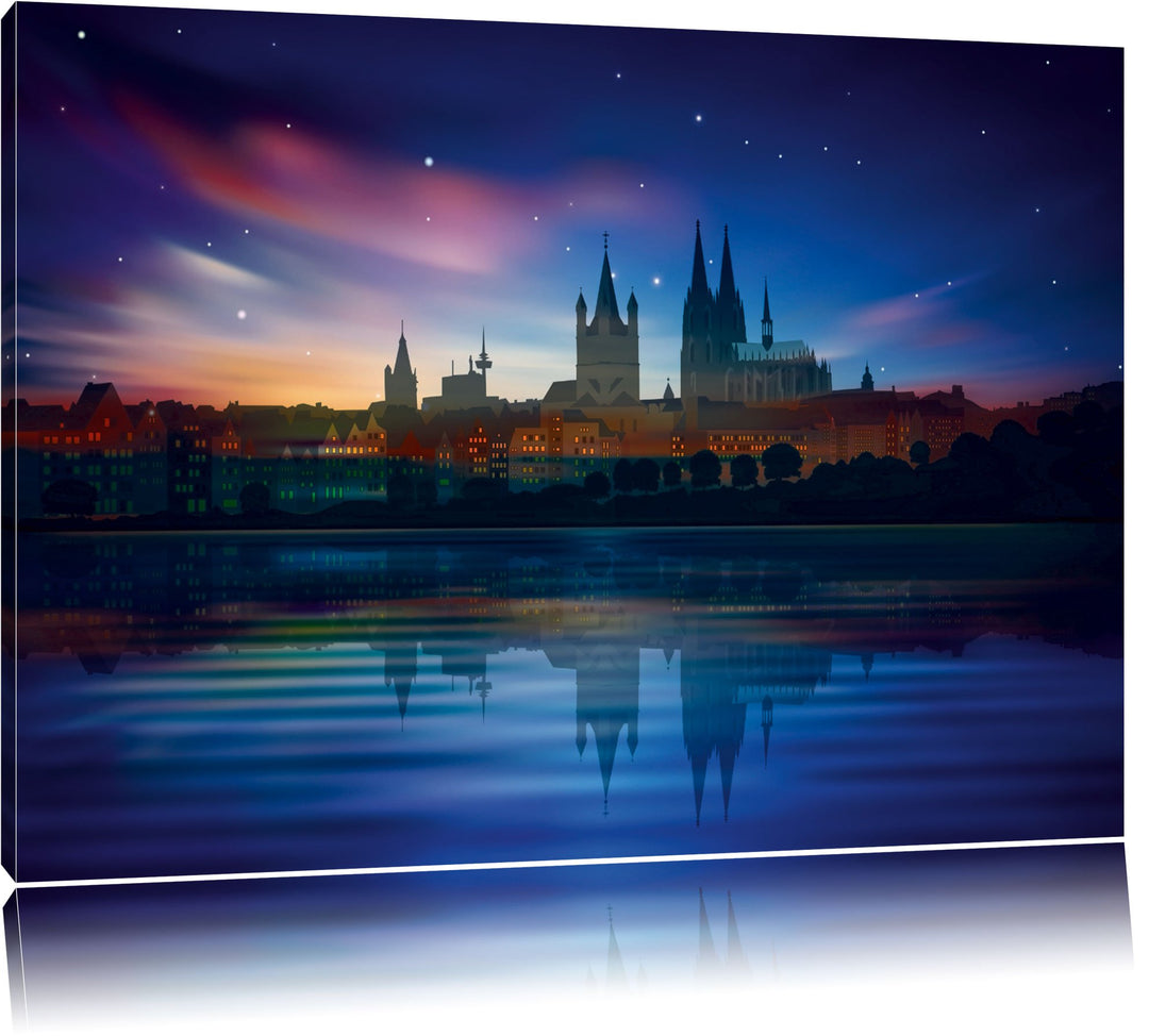 Polarlichter über der Skyline von Köln Format: 100x70 auf Leinwand, XXL riesige Bilder fertig gerahm