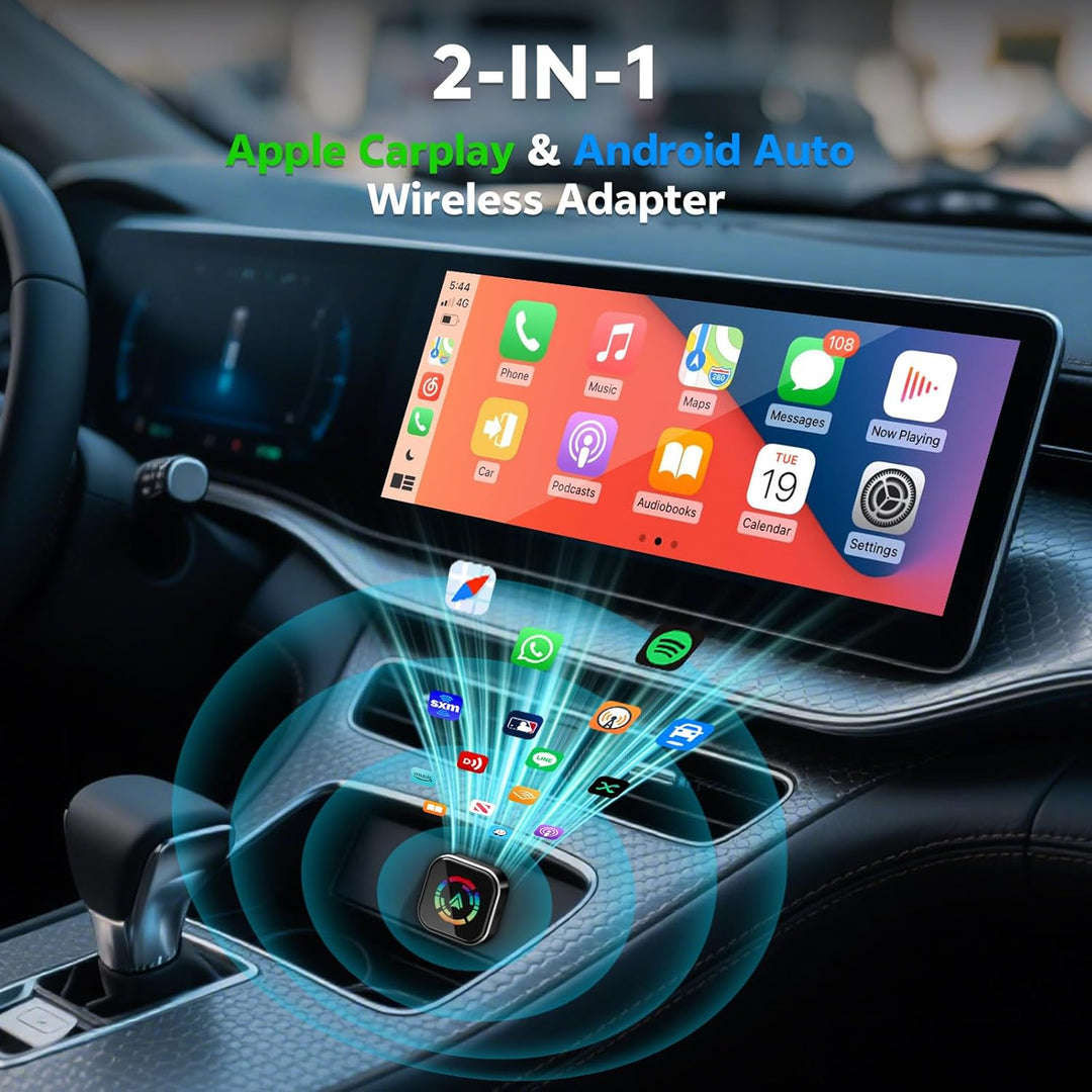 Wireless CarPlay Adapter, 2 in 1 Konvertieren Wired Carplay/Android Auto in Wireless, Typ-C und USB,