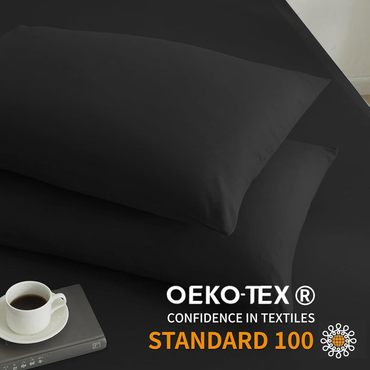 Luowei Bettwäsche 155x220 3teilig Schwarz Uni Einfarbig 110g/m² weich Mikrofaser 1 Bettbezug und 2er