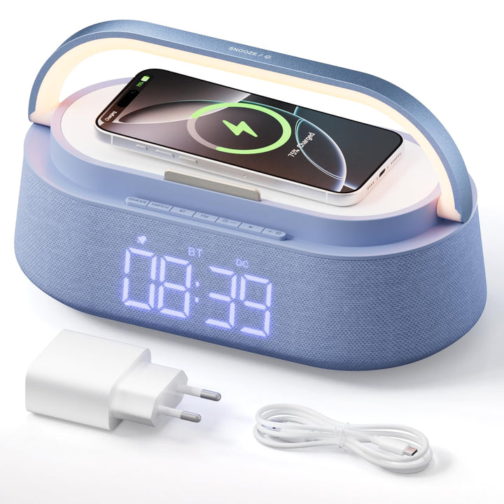 COLSUR Radiowecker Digital mit Wireless Charger, Bluetooth Lautsprecher Smart Wecker Schlummerfunkti