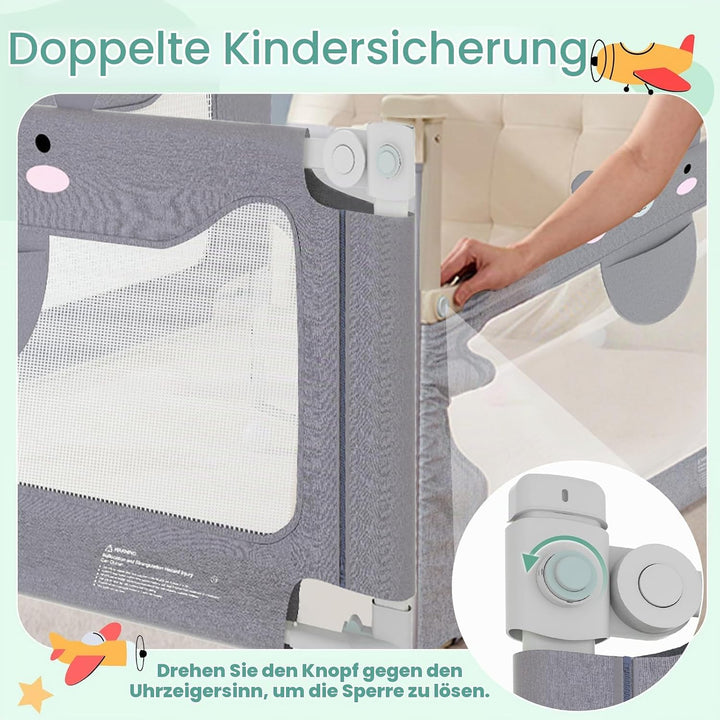 Rausfallschutz Bett,Babybettgitter Rausfallschutz,Höhenverstellbares Baby-Bettgitter & Reise-Bettsch