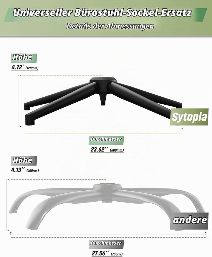 Sytopia Bürostuhl-Fusskreuz 24 Zoll/60 cm - Schwarz, Robustes 5-Sterne-Metalluntergestell, Drehstuhl