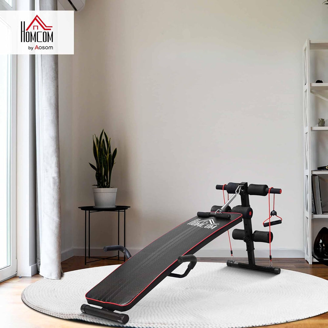 HOMCOM Sit Up Bank Bauchtrainer Trainingsbank Fitnessbank verstellbar gepolstert inkl. Widerstandsbä