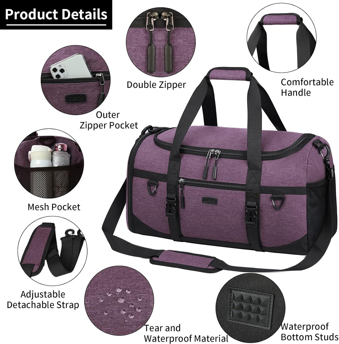 Lubardy Sporttasche Reisetasche Gross 55L Wasserdicht mit Sporthandtuch Schuhfach Nassfach Weekender