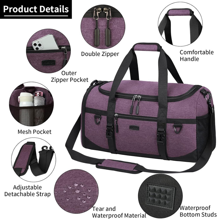 Lubardy Sporttasche Reisetasche Gross 55L Wasserdicht mit Sporthandtuch Schuhfach Nassfach Weekender