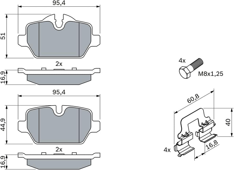 Bosch BP1181 Bremsbeläge - Hinterachse - ECE-R90 Zertifizierung - vier Bremsbeläge pro Set