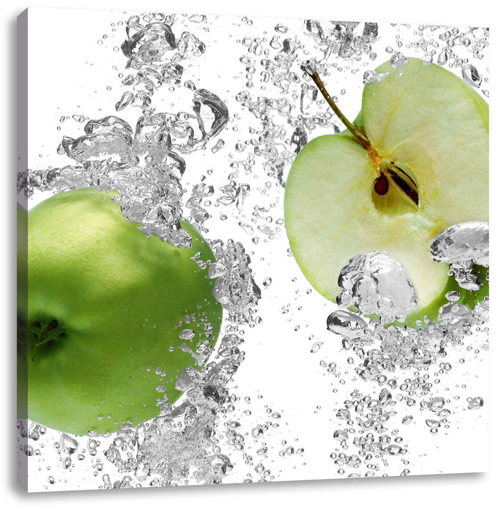 Pixxprint saftig grüne Äpfel im Wasser als Leinwandbild/Grösse: 70x70 cm/Wandbild/Kunstdruck/fertig