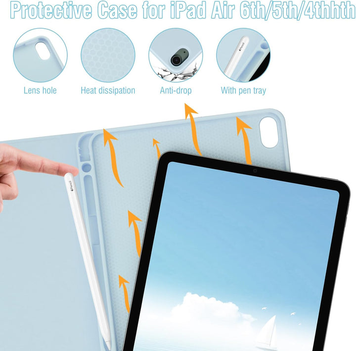 Bettdow Tastatur Hülle für iPad Air 6.Gen M2 2024 11"/ iPad Air 5.Gen 2022/Air 4.Gen 2020, Deutsch Q