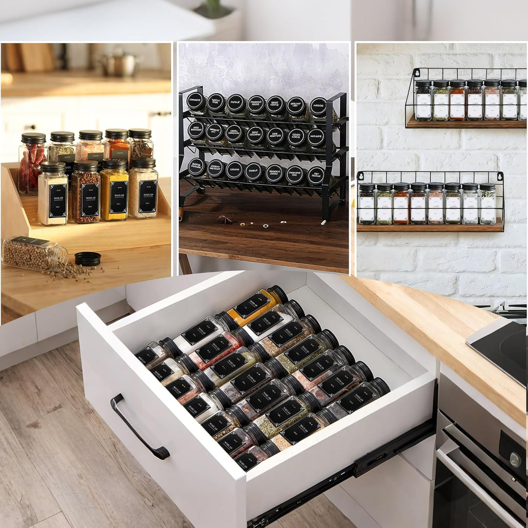 Gewürzgläser Set 24er – 120ml eckige Glas-Gewürzgläser mit Streuaufsatz – 4oz luftdicht mit Aluminiu