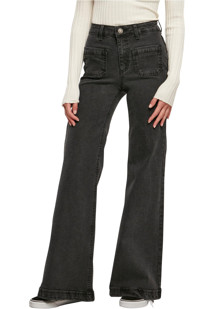 Urban Classics Damen Ladies Vintage Flared Denim Pants Hose 26 Black Washed, 26 Black Washed