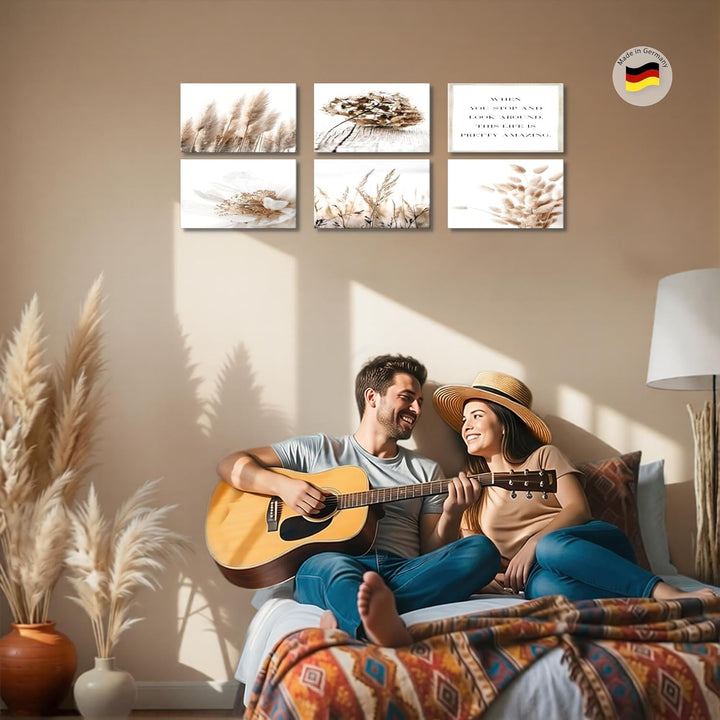 Novart Wandbilder Set - KOMPLETT AUFHÄNGFERTIG - Made in Germany - Moderne Bilder Boho Wohnzimmer Sc
