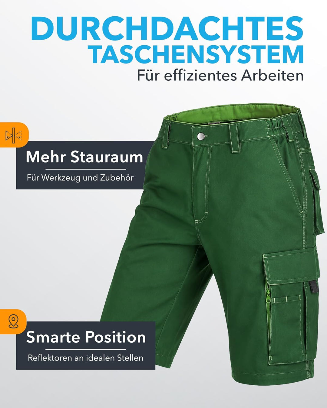 TMG | Arbeitsshorts für Herren, Kurze Arbeitshose mit Werkzeugtasche, robust &amp; strapazierfähig, Carg