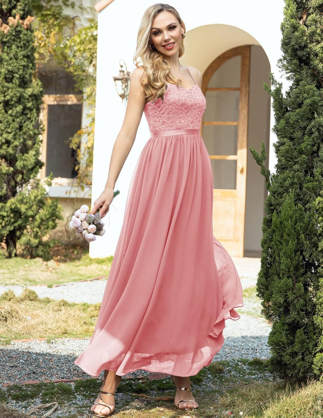 DRESSTELLS Damen Abendkleider Elegant für Hochzeit Brautjungfernkleider Lang Chiffon Brautjungfernkl