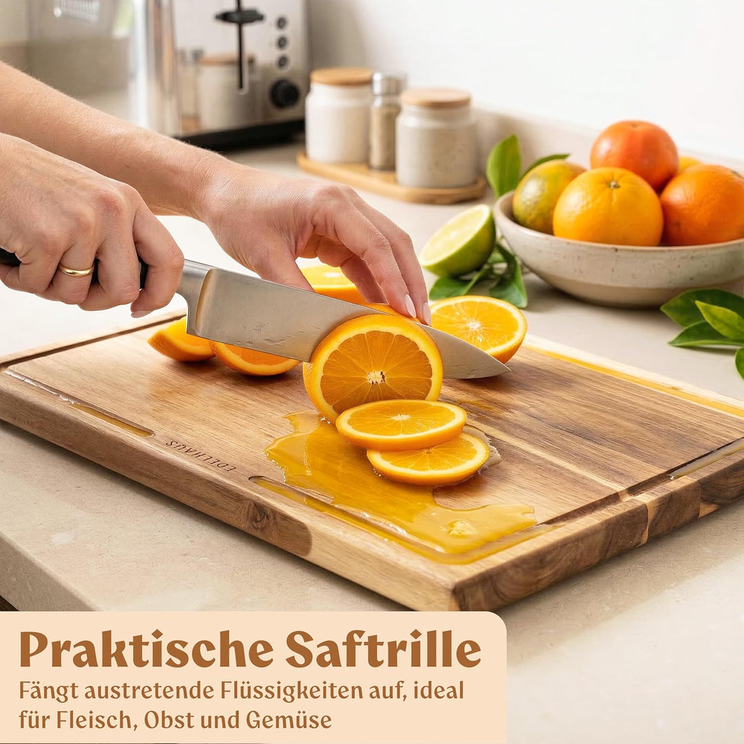 Schneidebrett Holz 3er Set (40x30cm / 33x24cm / 26x18cm) Holzschneidebrett aus Massiver Akazie - 2cm
