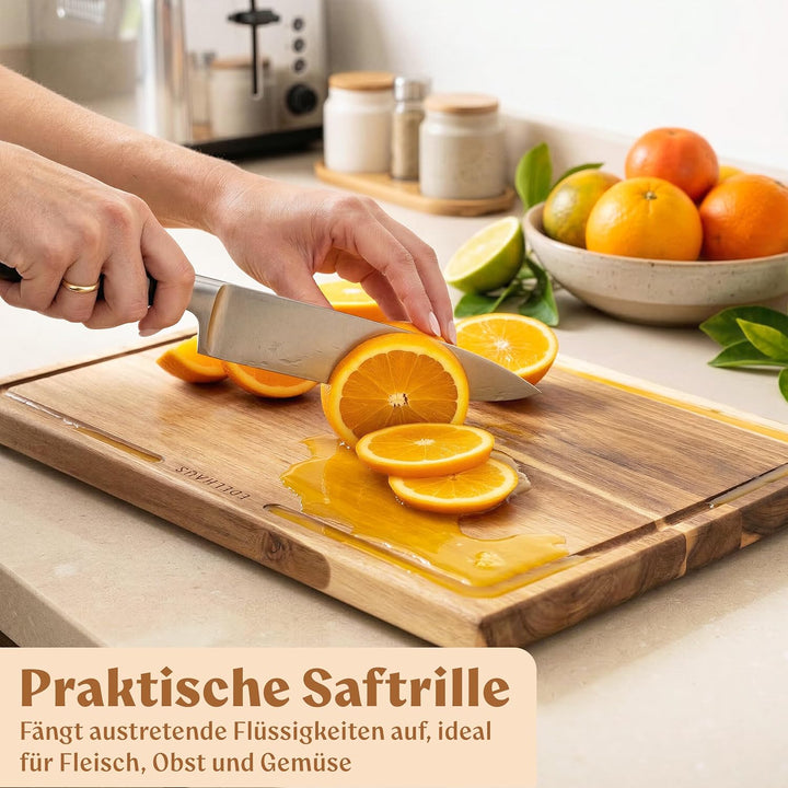 Schneidebrett Holz 3er Set (40x30cm / 33x24cm / 26x18cm) Holzschneidebrett aus Massiver Akazie - 2cm