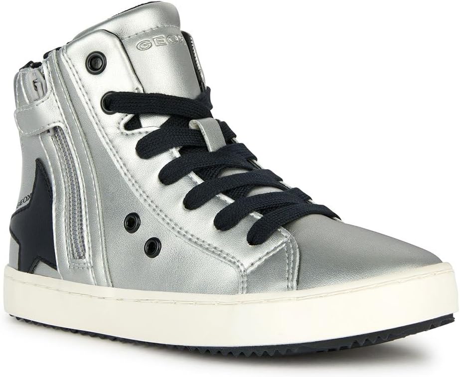 Geox Mädchen J Kalispera Girl A Sneaker 24 EU Dk Silver Black, 24 EU Dk Silver Black