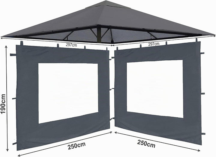 QUICK STAR Set Ersatzdach und 2 Seitenteile für Garten Pavillon 3x3m Grau RAL 7012 Antik Pavillondac