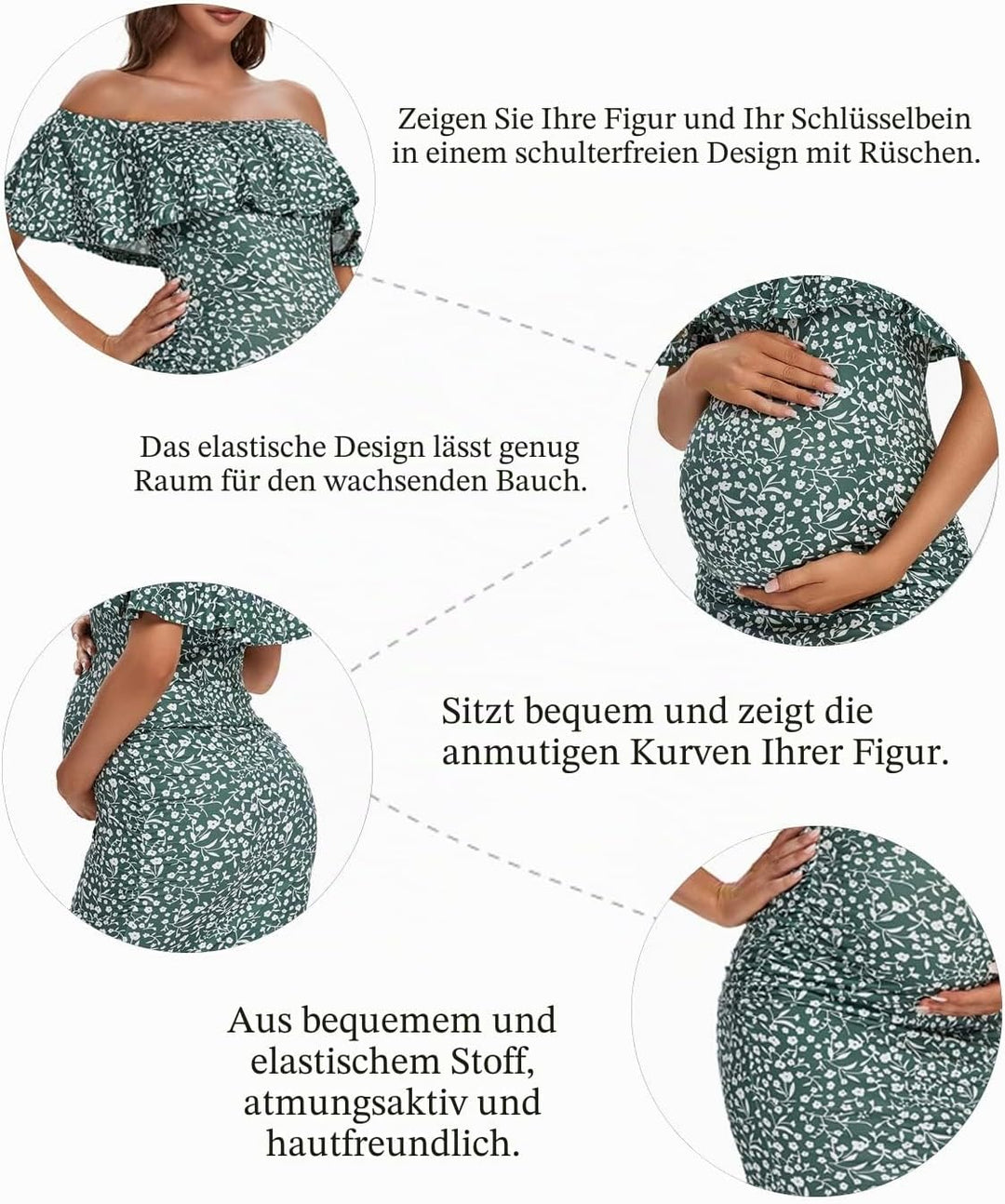 Shen&amp;Qege Umstandskleid Lässig mit Schulterfreiheit, Rüschen, ärmellos, Bodycon, Umstandsmode Sommer
