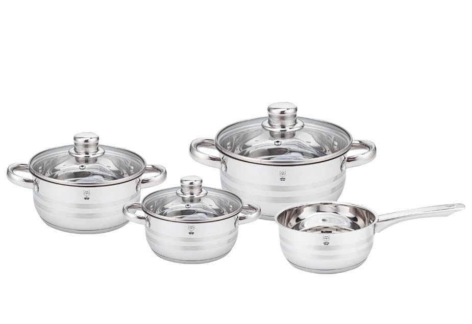 7-tlg. Edelstahl Kochtopf-Set NEAPEL induktionsfähiges Topfset - 4 Töpfe mit Literskala + 3 Glasdeck