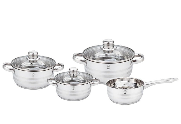 7-tlg. Edelstahl Kochtopf-Set NEAPEL induktionsfähiges Topfset - 4 Töpfe mit Literskala + 3 Glasdeck