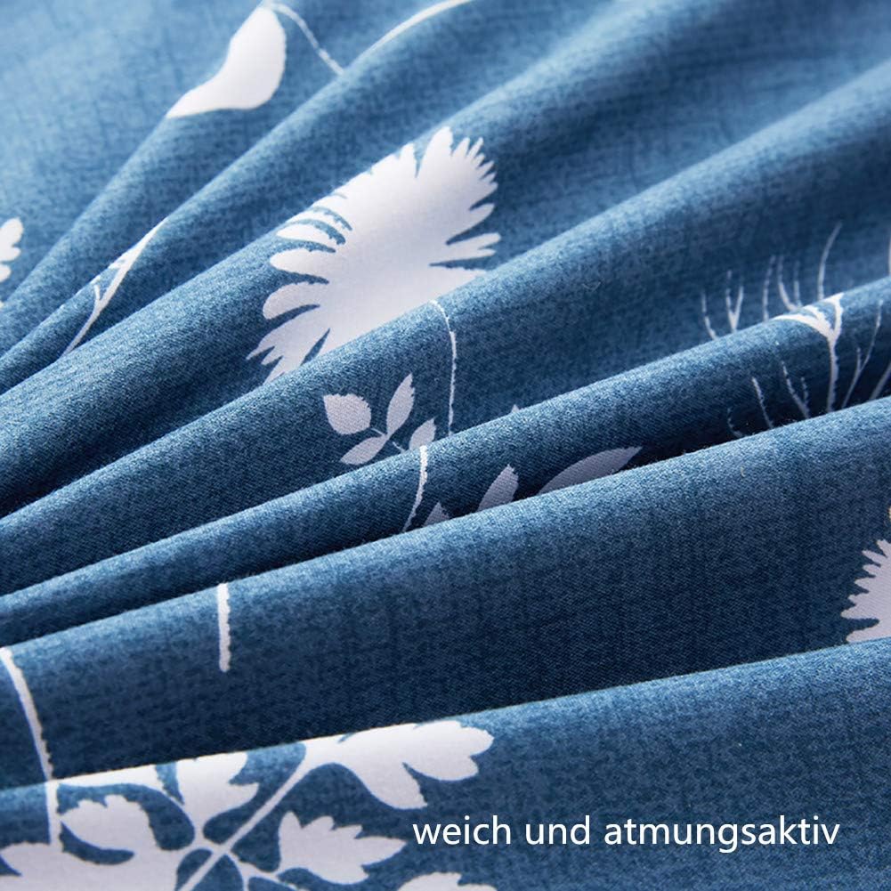 Boqingzhu Bettwäsche 200x220cm Blumen Pflanzen Dunkelblau Rosa Floral Wende Bettwäsche Set Microfase