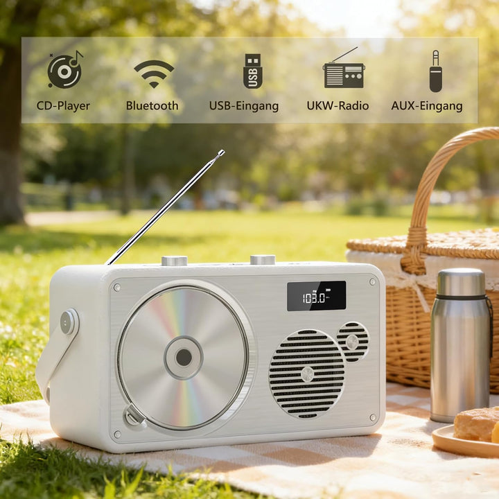 Vintage Leather Style Boombox CD-Player Tragbarer | Eingebaute wiederaufladbare Batterie| FM-Radio/B