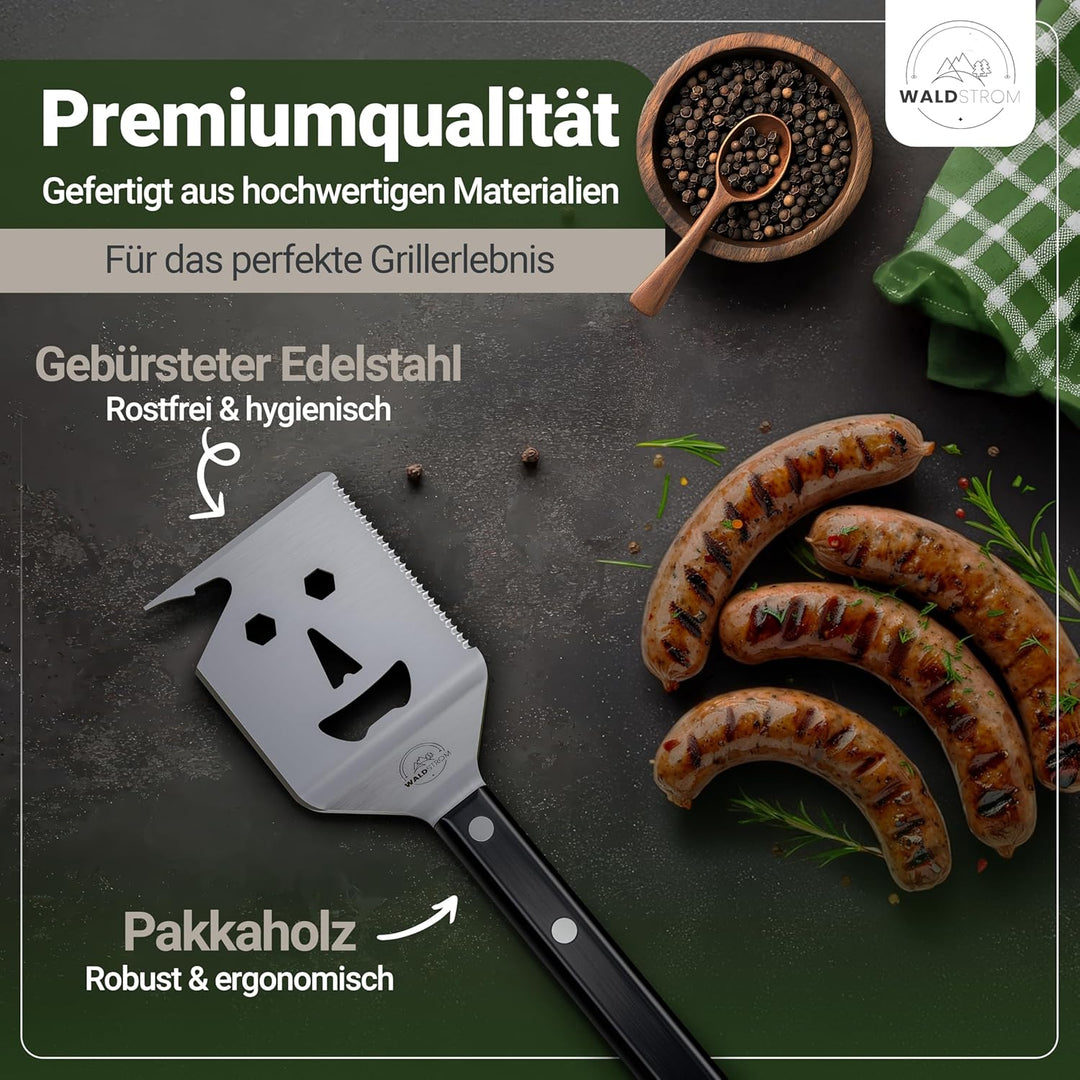 6-in-1 Grillspachtel Multitool I Grill Zubehör Set mit inklusive Grillschürze - ideales BBQ Geschenk